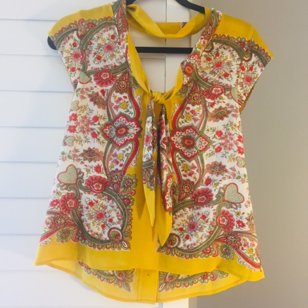 Anthropologie yellow paisley blouse